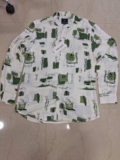 HUNT CLUB Men’s White & Olive Graphic Print Casual Shirt