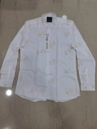 HUNT CLUB Men’s White Minimal Line Print Full-Sleeve Shirt