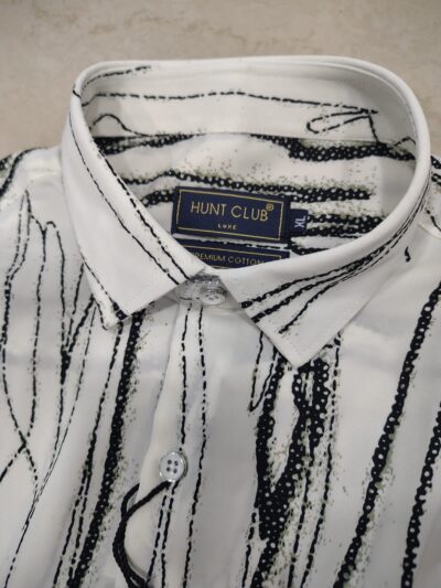 Men’s White Abstract Print Smart Casual Shirt - Image 3