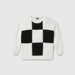 Girl's Regular Fit Round Neck Checked Sweater