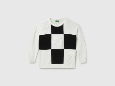 Girl's Regular Fit Round Neck Checked Sweater